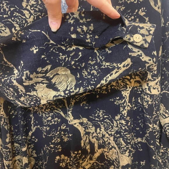 Botanical tree print shirt dress split lapel maxi lagenlook large dark romantic - Picture 7 of 11